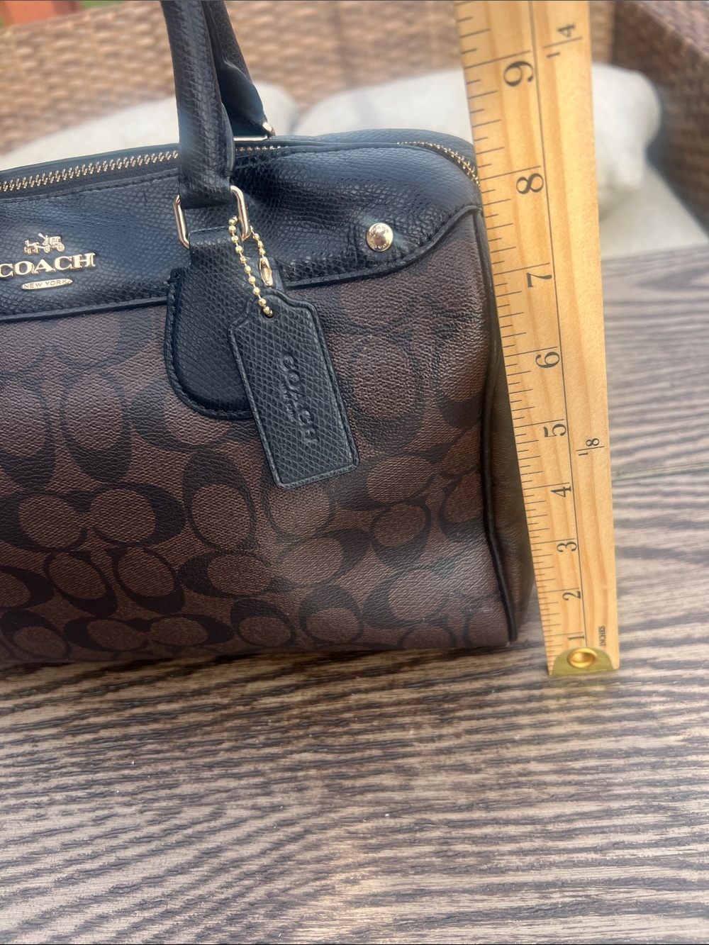 Coach Brown Signature Satchel with Black Leather Trim - Picture 11 of 11